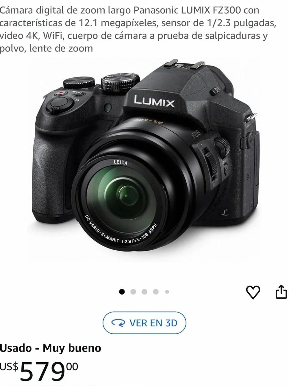 Panasonic Lumix FZ300 Compact Bridge Camera in Black